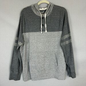 American Eagle Outfitters XL Gray Colorblock Hooded Henley Pullover Sweatshirt